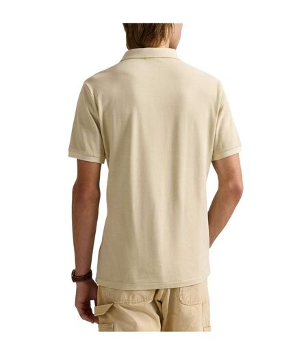Mens Embroidered Logo Collared Slim Short-sleeved Polo Shirt Natural Ralph Lauren