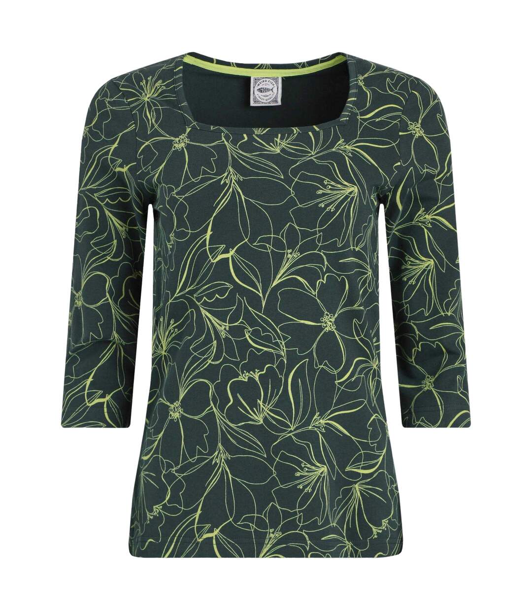 Womens/ladies wyman printed square neck t-shirt forest green Weird Fish-1