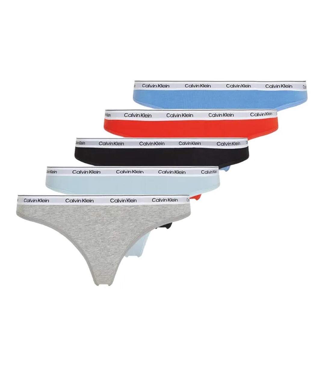 Lot de 5 strings noir/gris/bleu femme calvin klein jeans thong - l-1