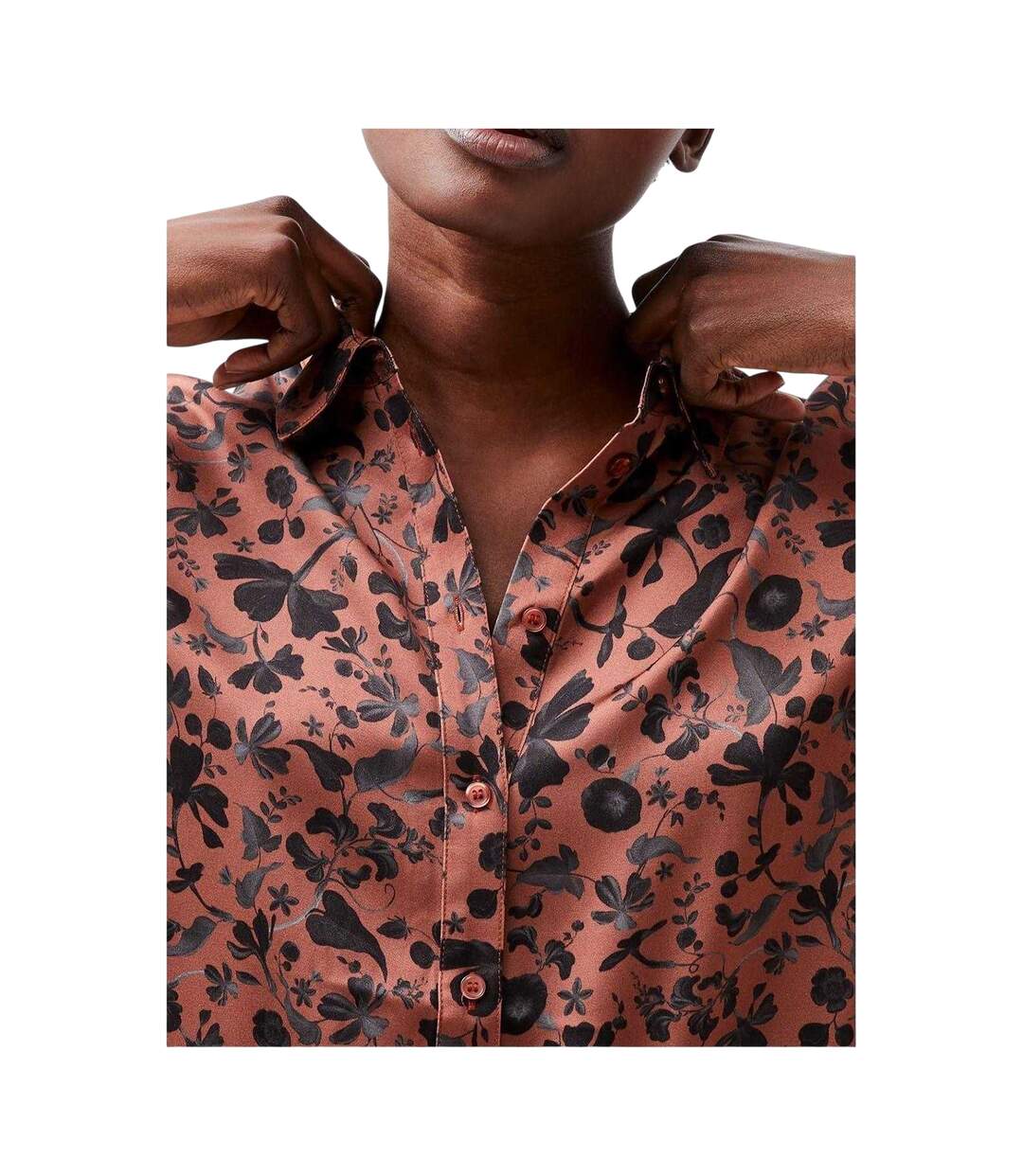 Blouse Manches Longues Motif/style Floral Femme Marron Rouge French Connection-3