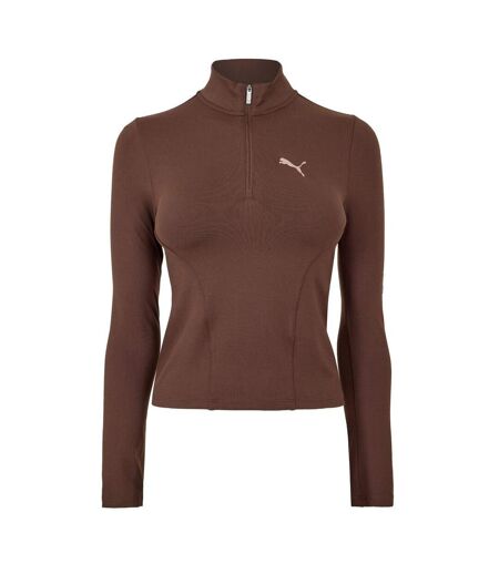 Womens/ladies Half Zip Fleece Top Espresso Brown Puma