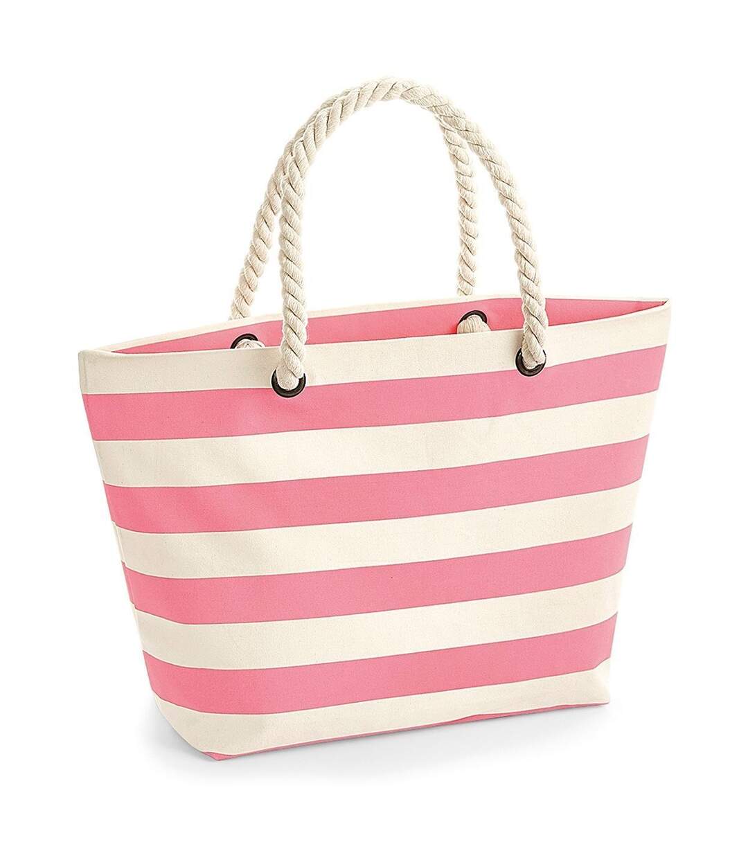 Grand sac de plage en toile - W680 - beige et rose-2