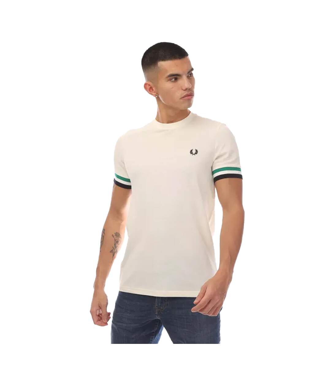 Mens Bold Pique Tipped T-shirt Ecru Fred Perry-1