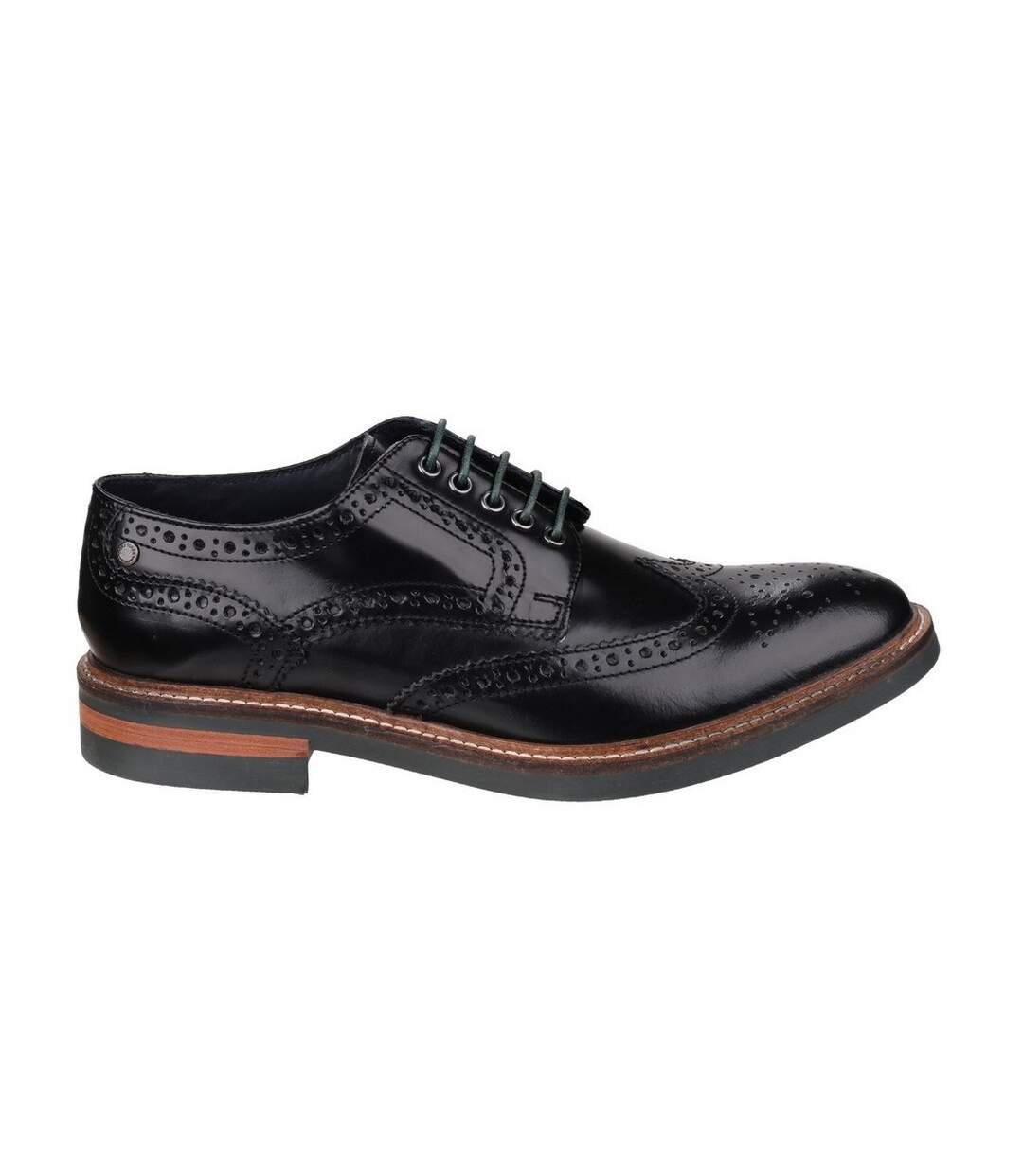 Mens woburn hi shine leather brogue shoe black Base London-3