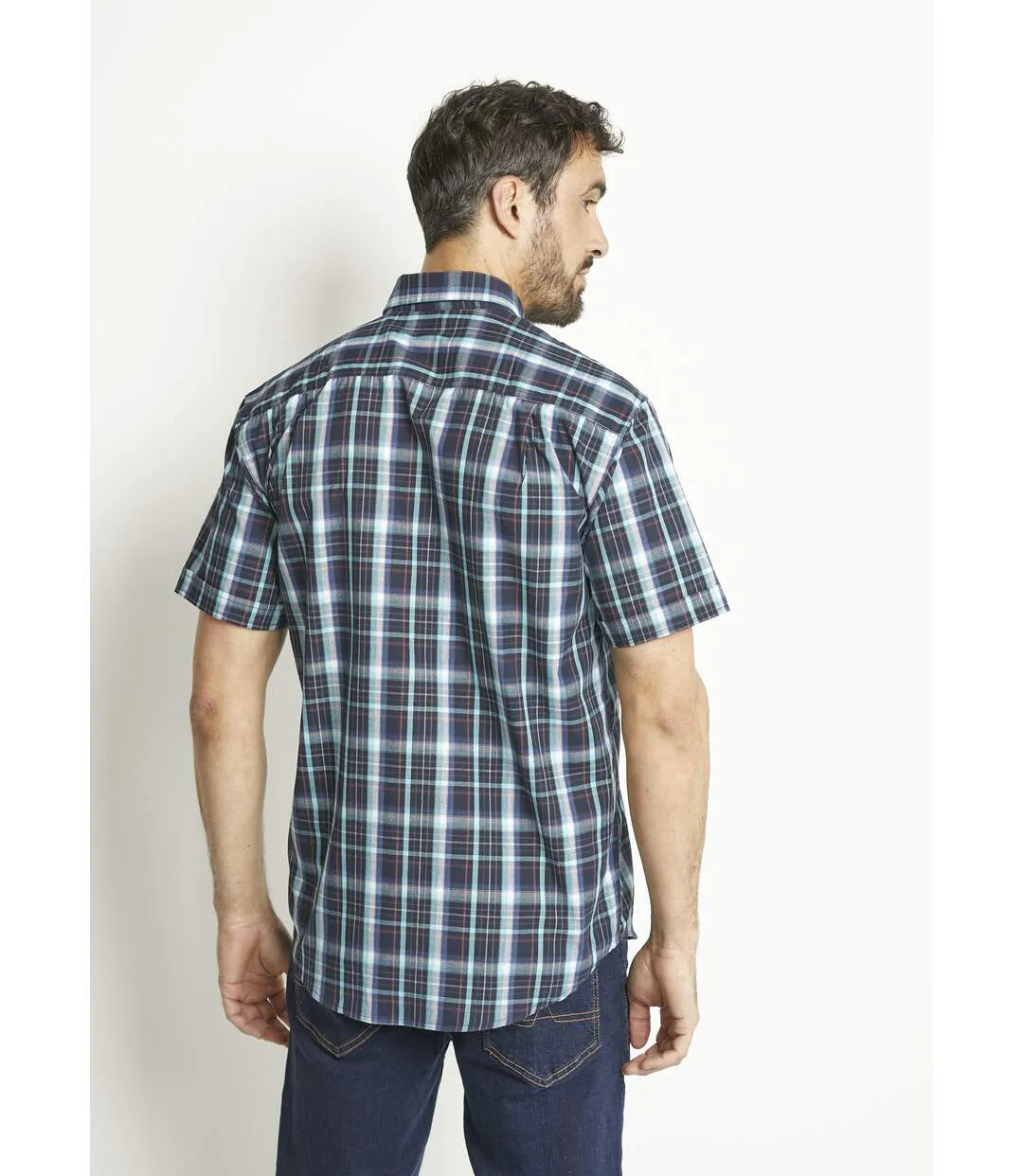 Chemise carreaux manches courtes polycoton-2