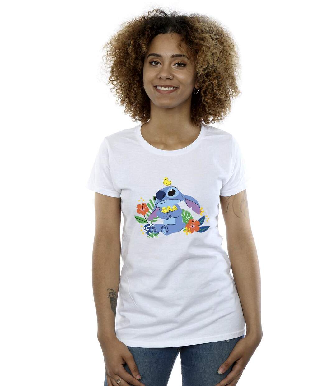 Disney T-shirt en coton motif oiseaux Lilo & Stitch Femme/Femme (Blanc) - UTBI25900-2