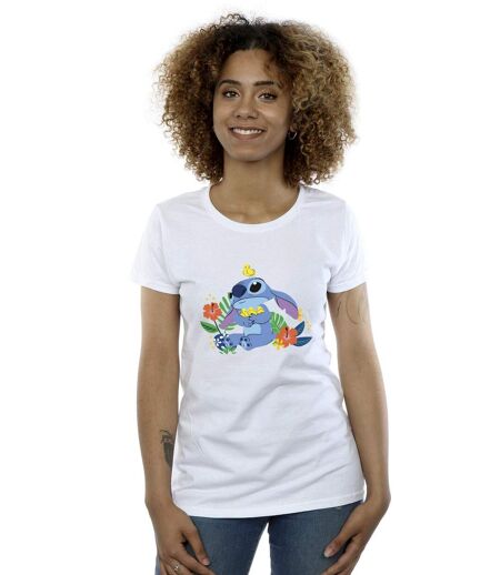Disney T-shirt en coton motif oiseaux Lilo & Stitch Femme/Femme (Blanc) - UTBI25900