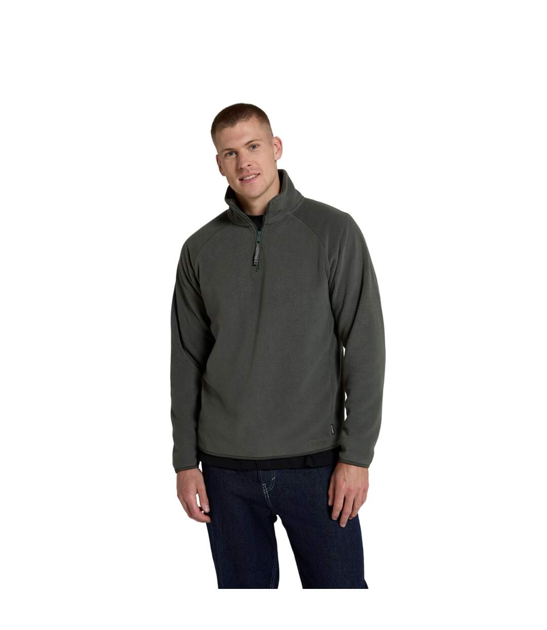 Mens Stockholm Half Zip Fleece Top Dark Khaki Animal-2