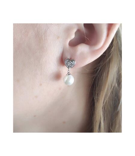 Boucles d'oreilles Pearl Heart - Argenté et Cristal