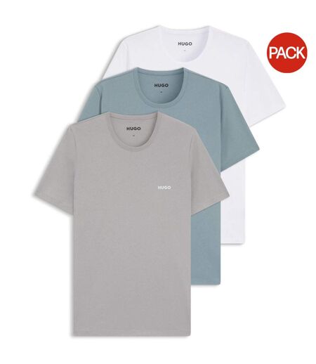 Pack Of 3  Mens Plain Pyjama Top  White Blue Grey Hugo
