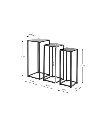 Lot de 3 Porte-Plantes en Métal Cromano 71cm Noir