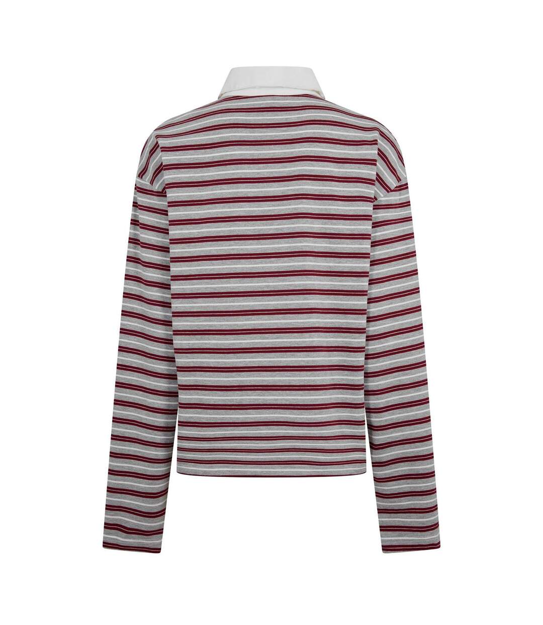 Womens/ladies Striped Long-sleeved Rugby Shirt Grey Burgundy Couture Club-2