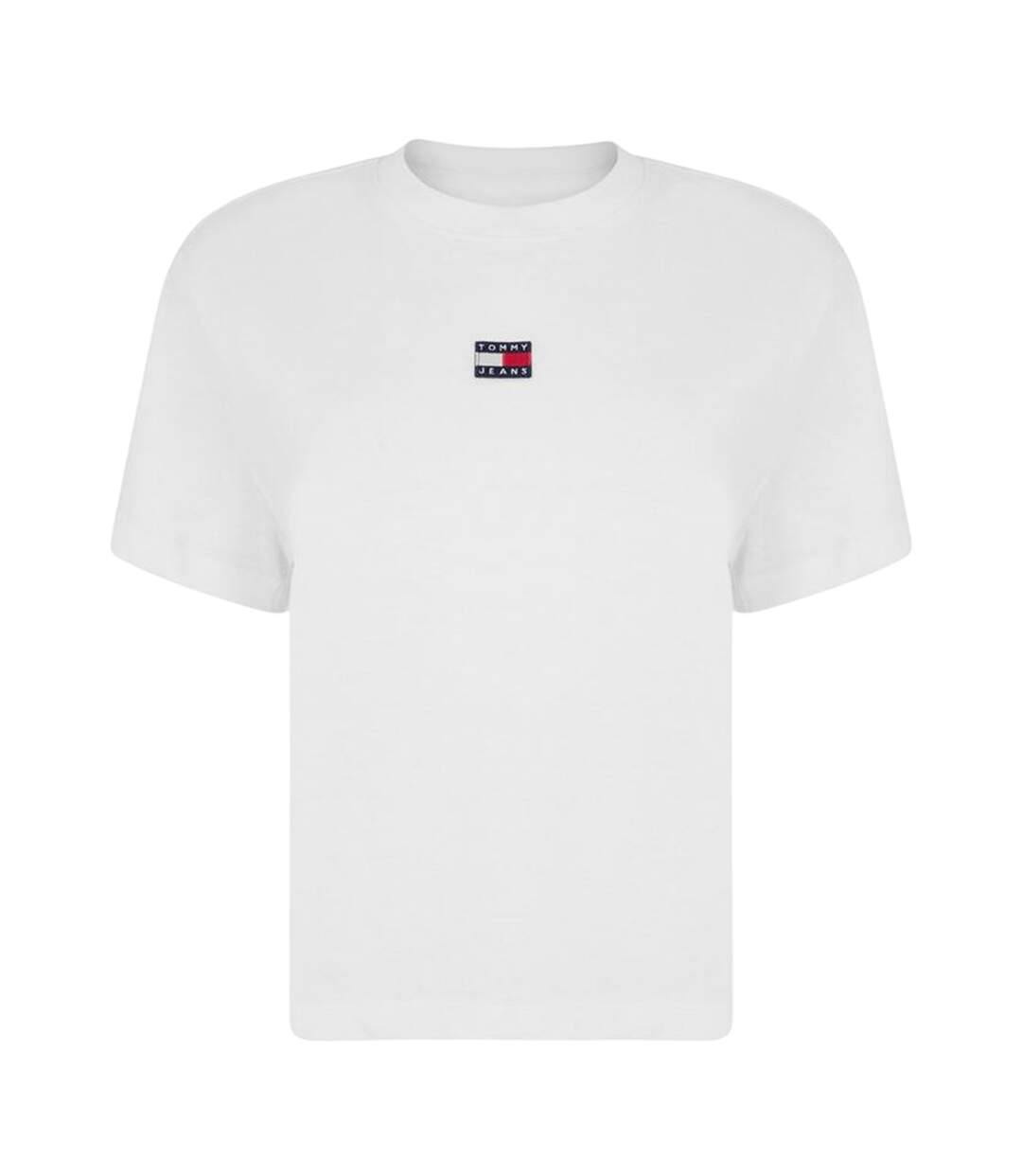 Womens/ladies Embroidered Logo Cotton Cropped T-shirt White Tommy Jeans-1