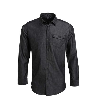 Premier Mens Denim Contrast Stitching Shirt (Black Denim)