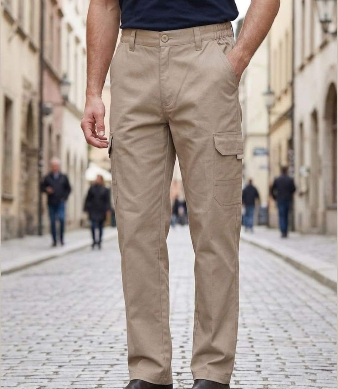 CHALLENGER VALLON1 — Pantalon cargo beige : aisance et robustesse en coton twill-1
