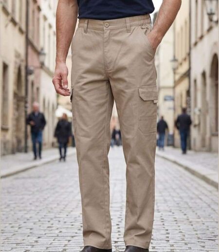 CHALLENGER VALLON1 — Pantalon cargo beige : aisance et robustesse en coton twill
