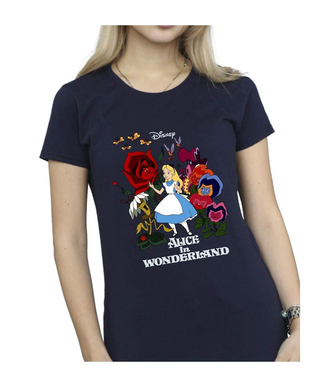 Disney Femme/Ladies Alice In Wonderland - T-shirt en coton avec fleurs (Bleu marine) - UTBI6921-3