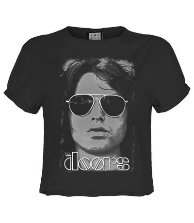 Womens/ladies Mr Mojo Risin The Doors Crop Top Charcoal Amplified