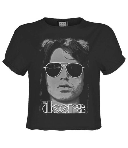 Womens/ladies Mr Mojo Risin The Doors Crop Top Charcoal Amplified
