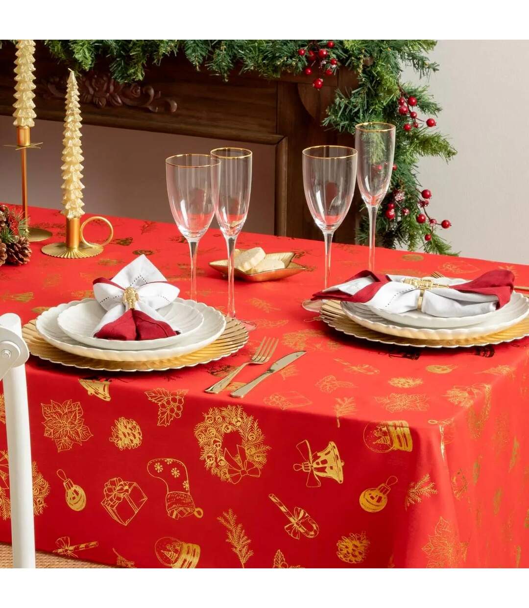 Nappe Imprimée Soir de Noël 140x360cm Rouge-2