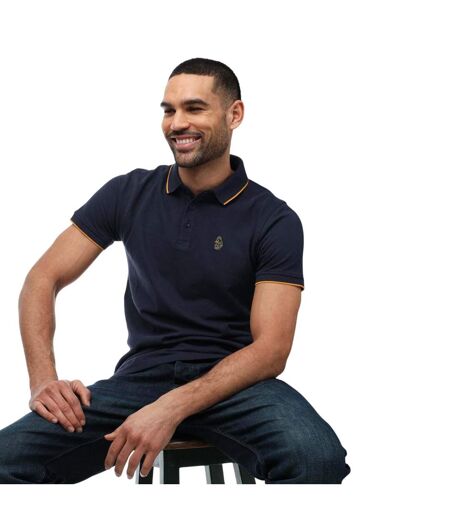 Mens Ricky Gold Detail Tipped Polo Shirt Navy Luke 1977