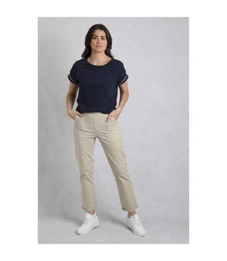 Womens/ladies Malorri Organic Cotton Trousers Stone Weird Fish