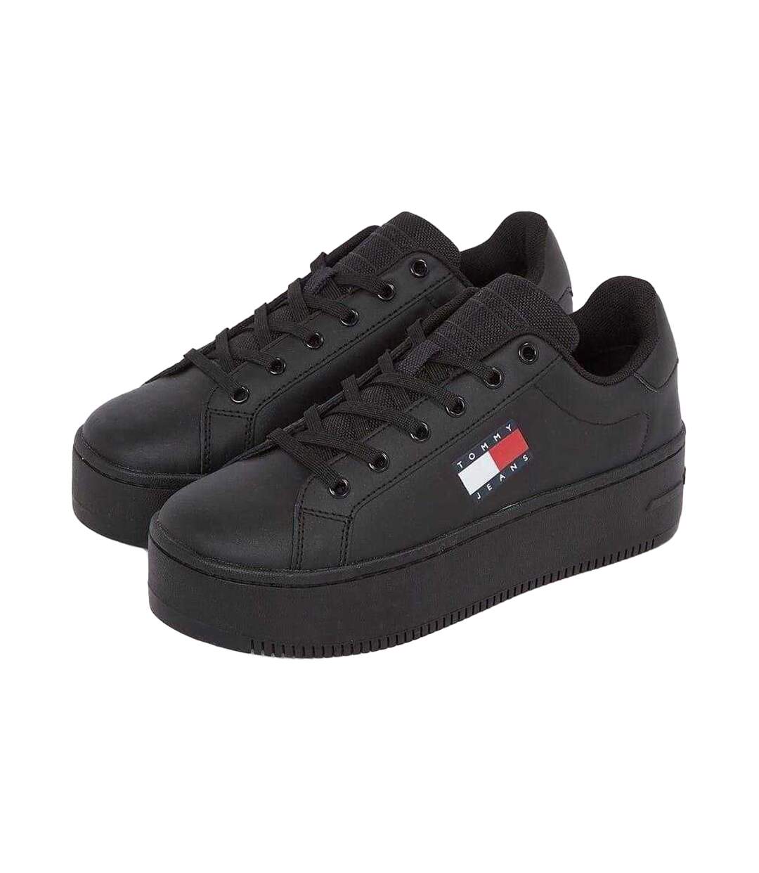 Womens/ladies Icon Leather Flatform Trainers Black Tommy Jeans-4