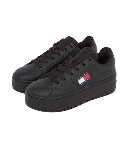 Womens/ladies Icon Leather Flatform Trainers Black Tommy Jeans