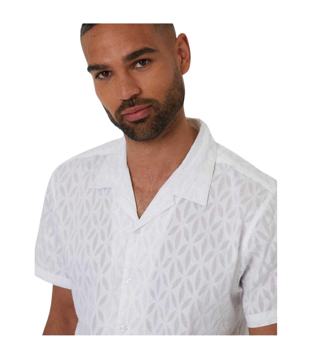 Chemise Manches Courtes Motif/style Géométrique Homme Blanc Threadbare-4