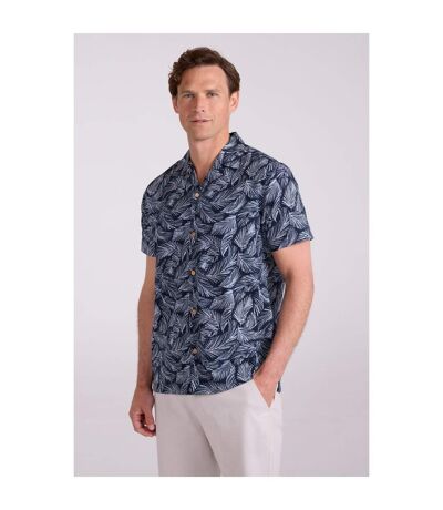 Mens Palm Leaf Beach Shirt Dark Blue Mountain Warehouse