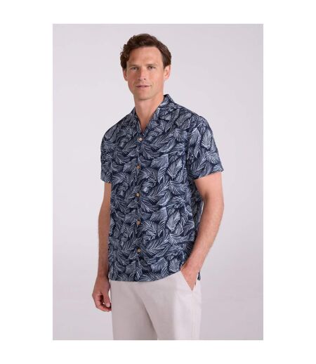 Mens Palm Leaf Beach Shirt Dark Blue Mountain Warehouse