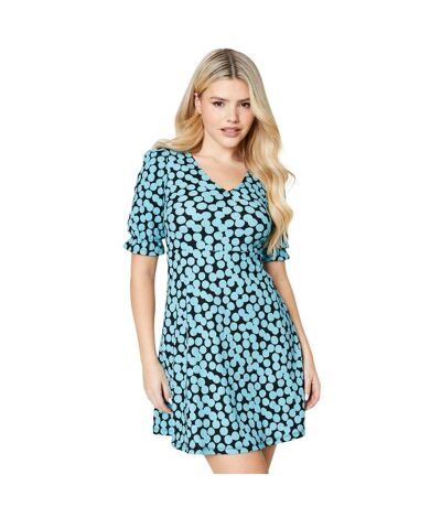 Womens/ladies v neck short-sleeved mini dress black/blue Dorothy Perkins