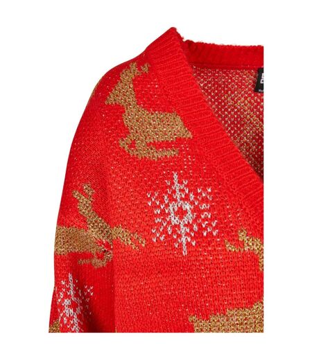 Cardigan Manches Longues Noël Femme Rouge Doré Urban Classics