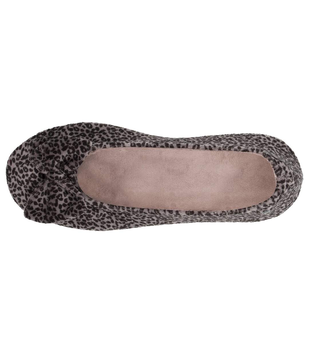 Isotoner Chaussons Ballerines femme ultra confortables, en coton biologique et semelle en cuir, détail grand nœud