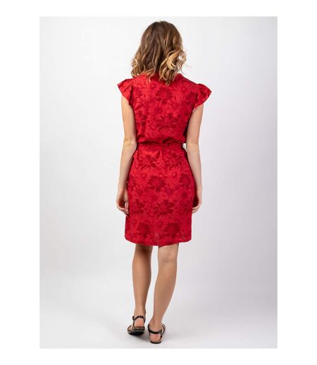 Robe femme casual chic Vera imprimé floral rouge Coton Du Monde