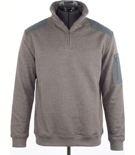 CHALLENGER PRODIGE3 — Sweat molleton col camionneur taupe chiné : chaleur et style technique