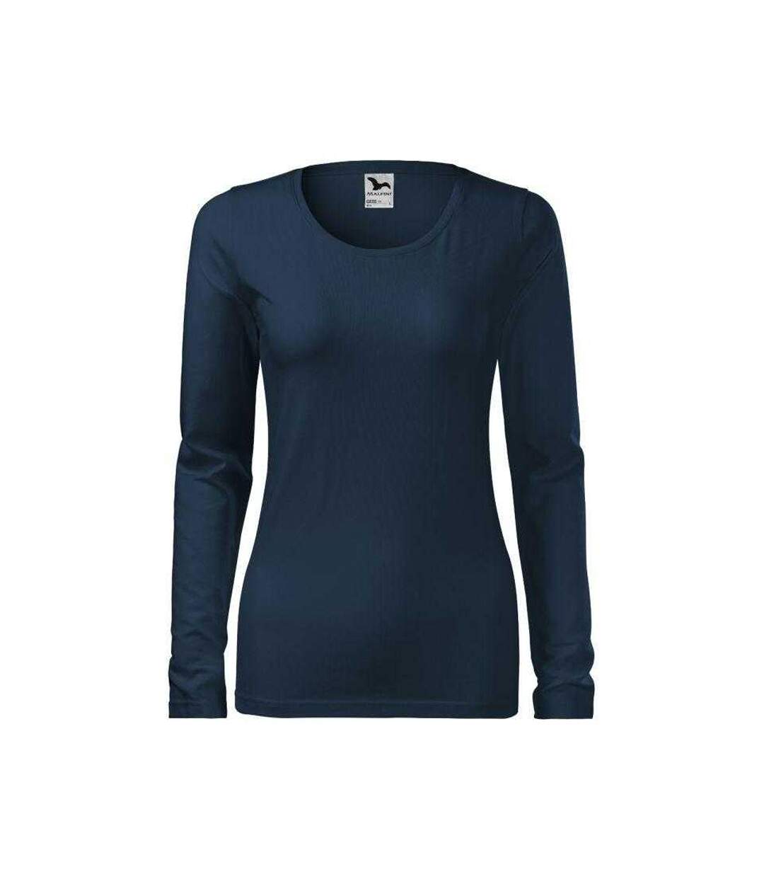 Womens/ladies Reinforced Slim Long-sleeved T-shirt Navy Blue Malfini-1