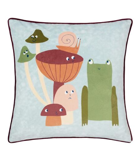 Funguys friends piped velvet cushion cover 43cm x 43cm sky blue Little Furn