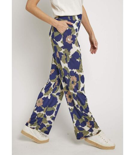 Pantalon fluide stretch, fleuri stylisé