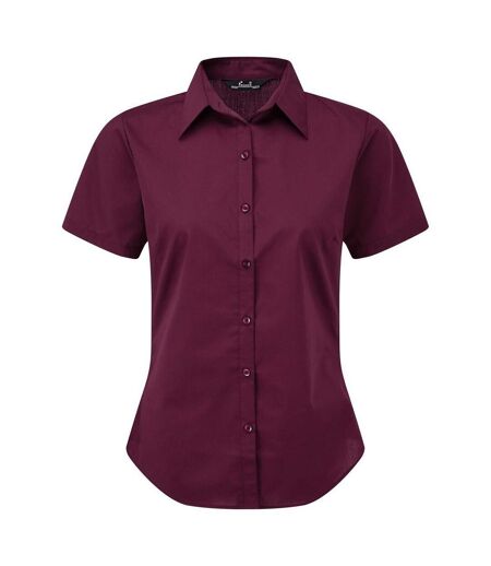 Short Sleeve Poplin Blouse / Plain Work Shirt Aubergine Premier