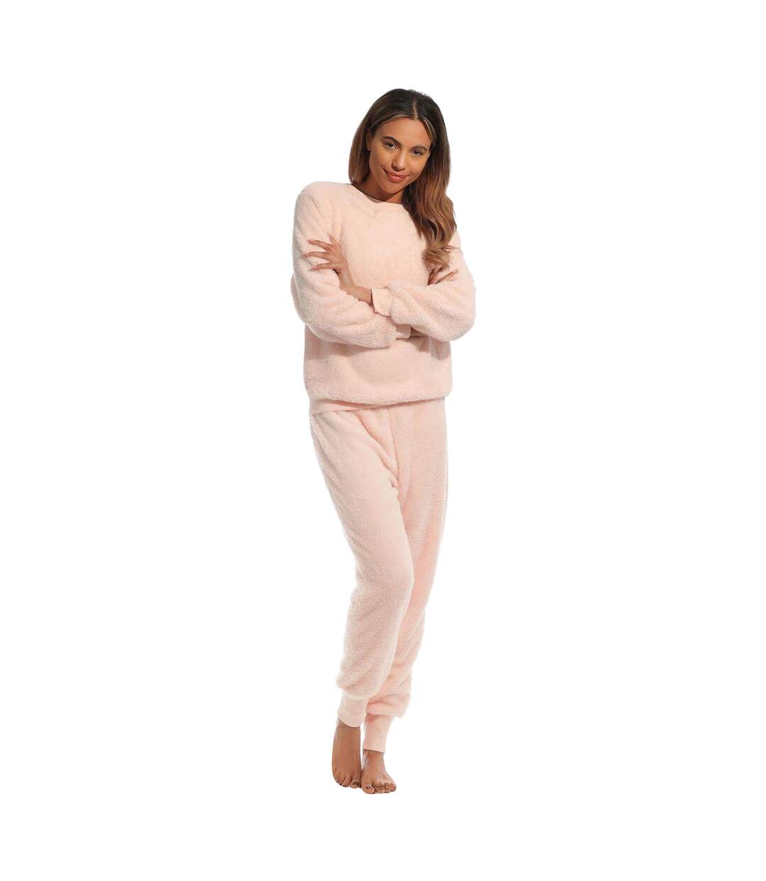 Womens/ladies coral fleece pyjama set peach Pretty Woman