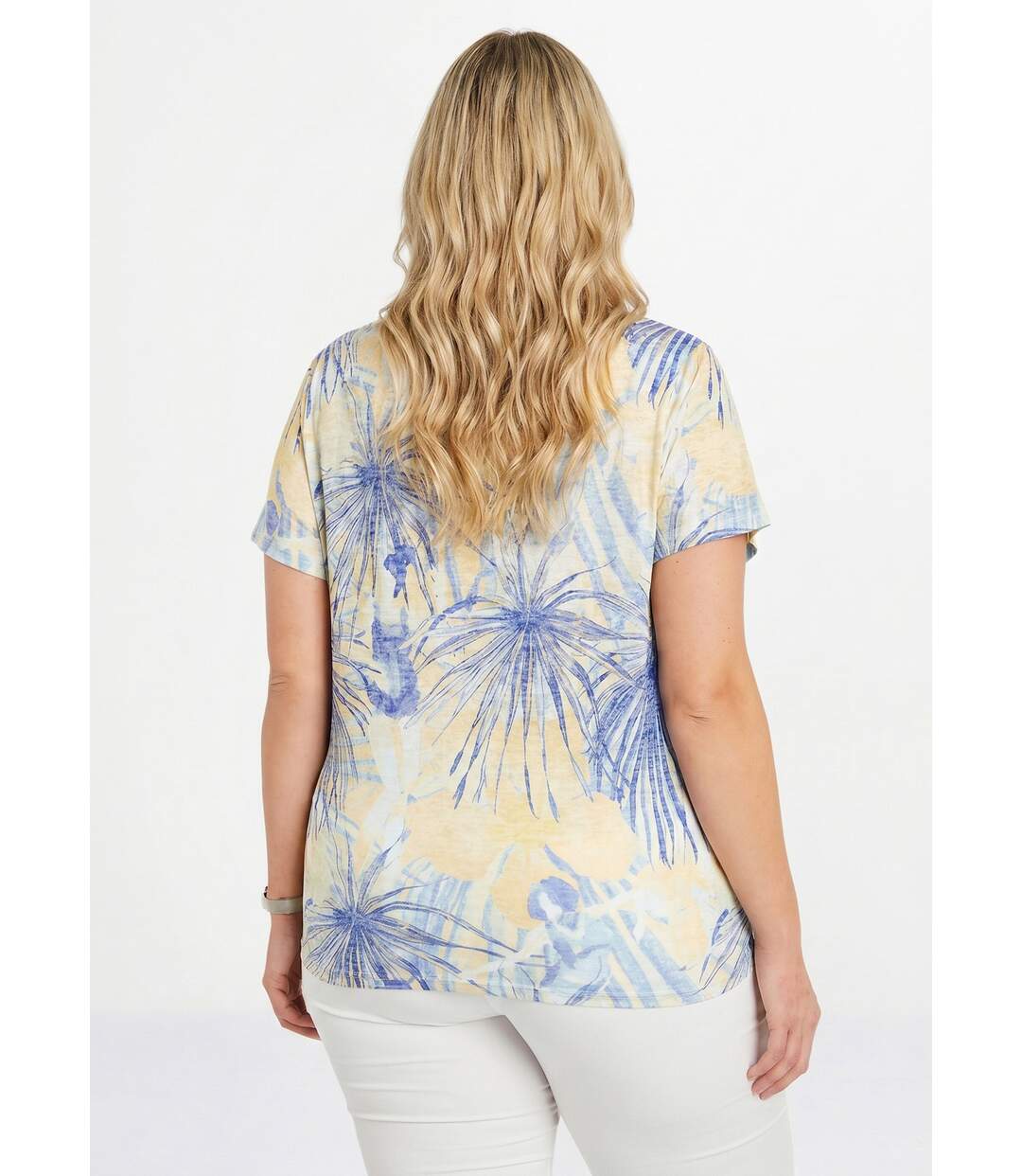 T-shirt court motif et strass col rond-2