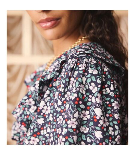 Womens/ladies Floral Smock Panel Mini Dress Black Cath Kidston