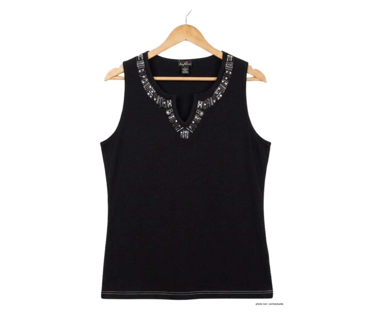 Débardeur femme MAYFLOWER REFAT : Tee-shirt sans manches noir en coton et col strass-2