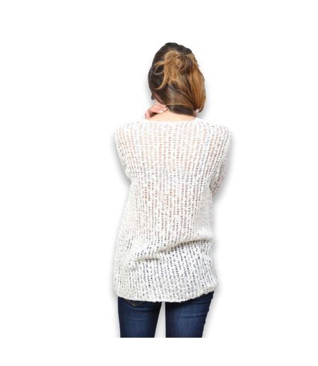 Pull femme manches longues de couleur blanc - Col rond