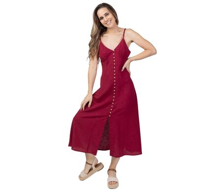 Robe longue estivale fines bretelles VALENTINE unie framboise Coton Du Monde
