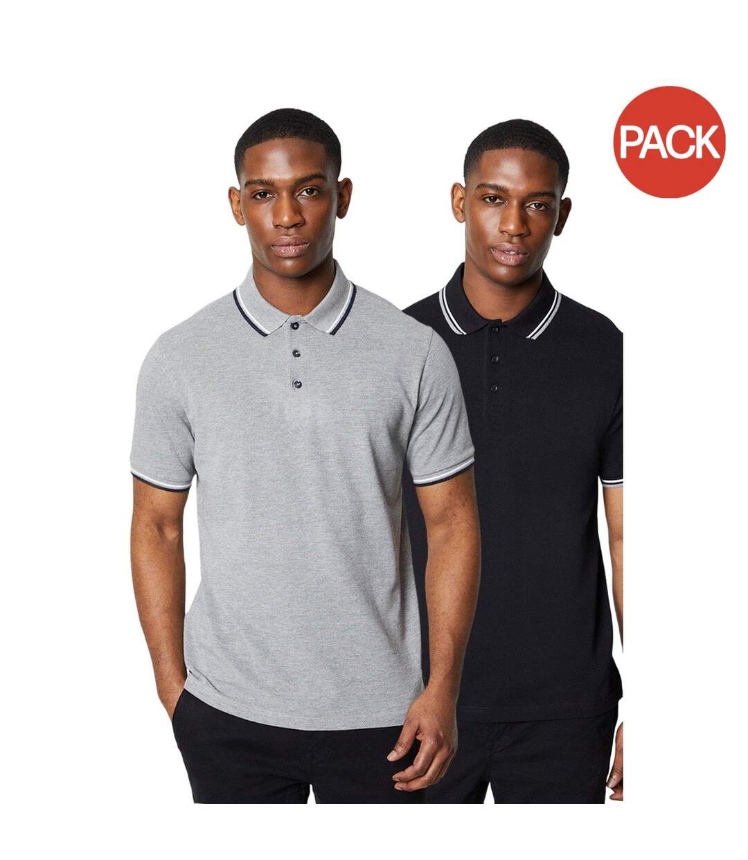 Pack of 2  Mens tipped cotton polo shirt  black/gray Maine