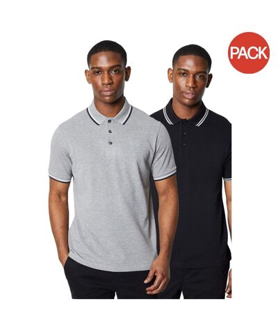 Pack of 2  Mens tipped cotton polo shirt  black/grey Maine