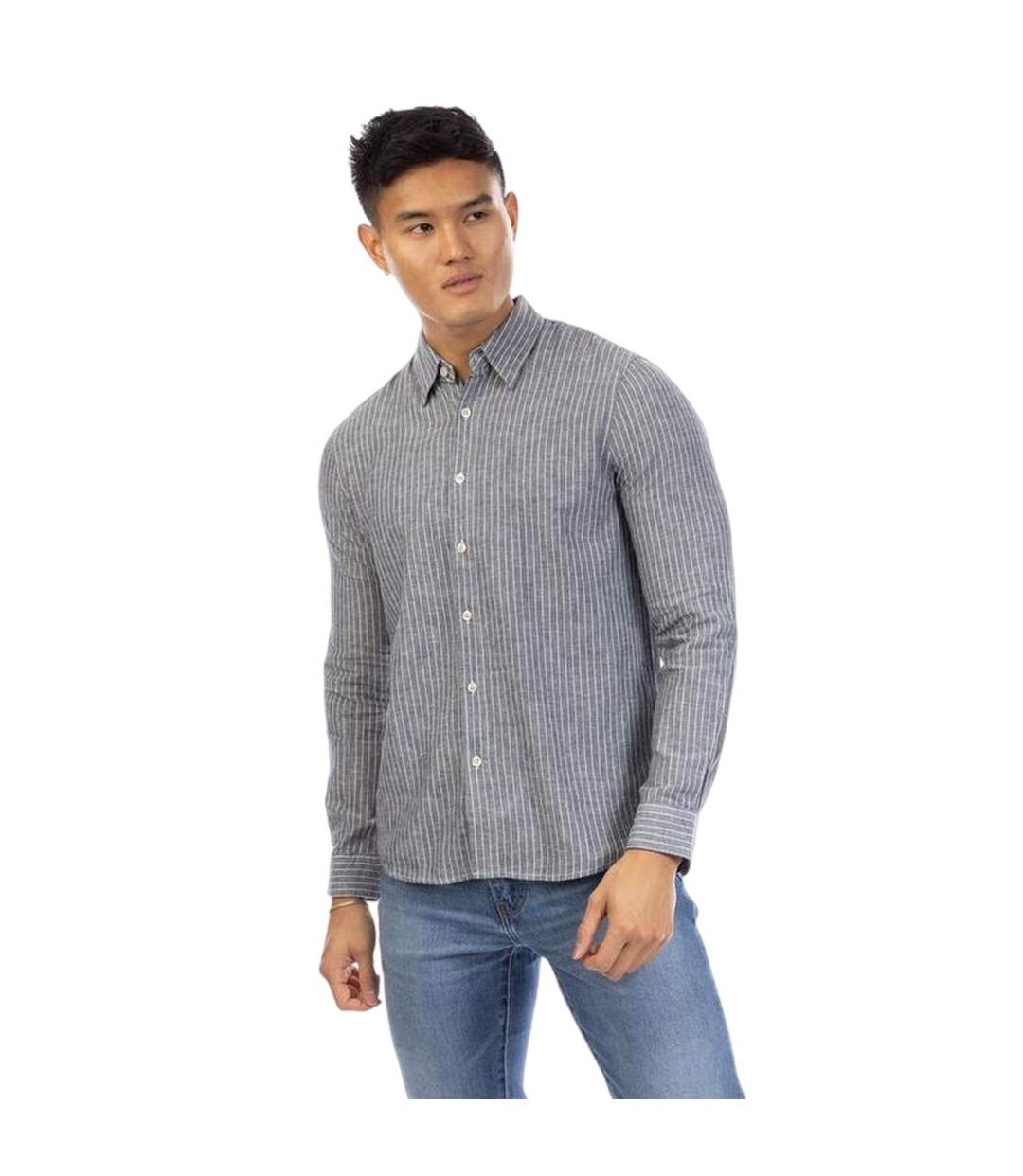 Mens Striped Regular Shirt Navy White Peter Werth-1