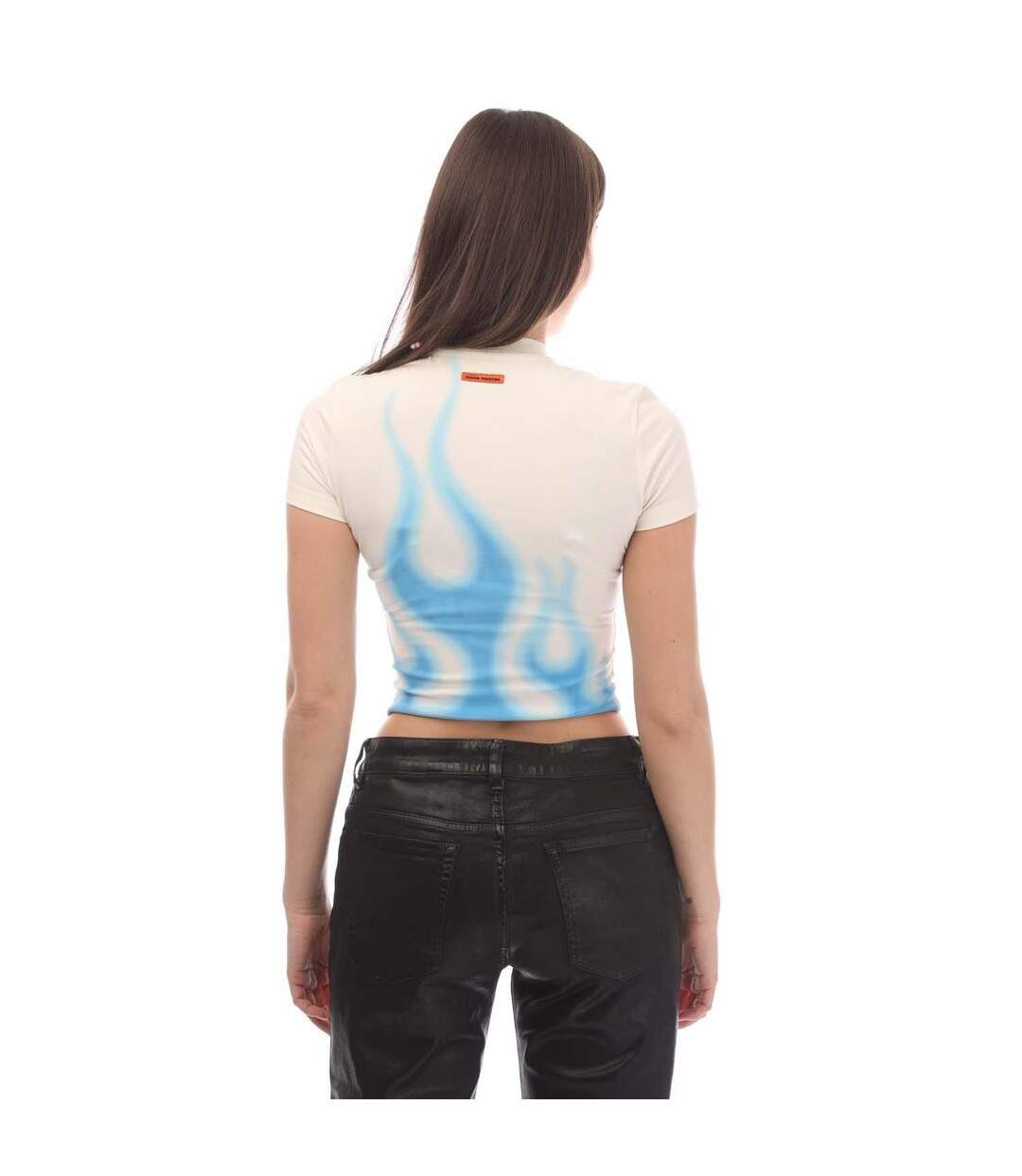 Womens/ladies Law Flames Crop Top White Blue Heron Preston-2